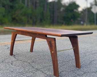 The Arlo Black Walnut Coffee Table with Brass Accents - Handmade Modern Design