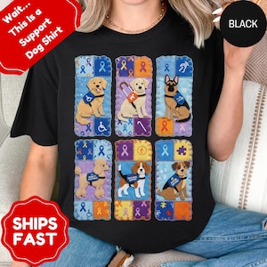 Chemise patchwork pour chien d'assistance pour chien, T-shirt pour chien de soutien émotionnel, Cadeau pour chien de sensibilisation au handicap, T-shirt pour maître-chien, Cadeau pour maman de chien de soutien