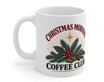Taza del Club del Café de la Mañana Navideña, 325 ml (11 oz) Diseño Evergreen