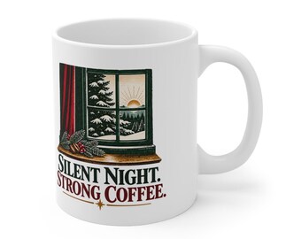 Taza de café fuerte "Noche de Paz", 325 ml, diseño de ventana de invierno.