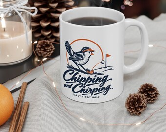 Taza de golf "Chipping and Chirping", taza de café "Early Birdy Bird", regalo para golfistas, 325 ml (11 oz)