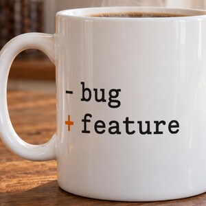Programmer Mug - Bug Becomes Feature Code Diff