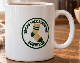 Knitting Mug - Second Sock Syndrome Survivor, Patch-Style Graphic