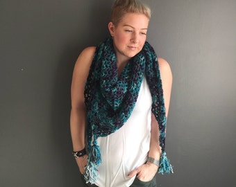 Under The Sea Triangle Shawl Scarf with Tassels