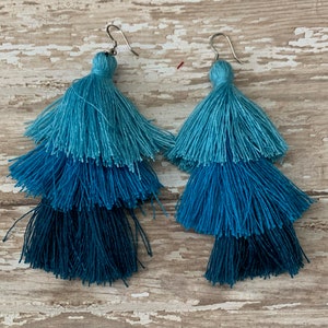 Cascading Blue Tassel Earrings - DESTASH