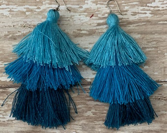 Cascading Blue Tassel Earrings - DESTASH