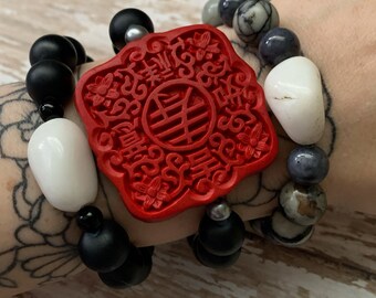 Red Black And Grey Bracelet set