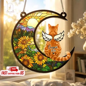 Personalized Cat Memorial Suncatcher, Custom Loss Of Cat Sympathy Gift,Pet Memorial Gift,Cat Memorial Gift,Remembrance Gift,In Loving Memory