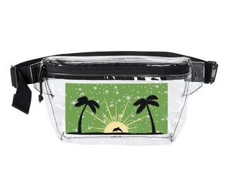 Tropical Sunrise Transparent Fanny Pack | Clear Beach Palm Design