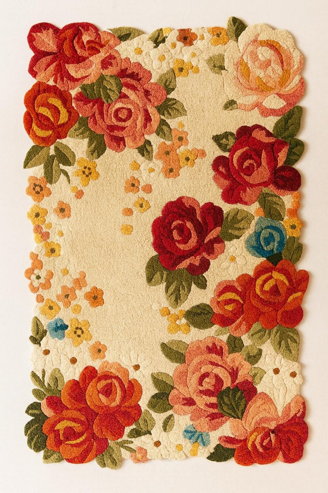 Hand Tufted Wool Floral Rug, Vintage Rose Carpet, Handmade Boho Area ...