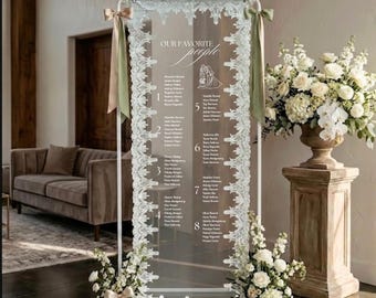 Lace Wedding Seating Chart, Personalized Fabric Table Plan, Custom Find Your Seat Sign, Elegant Wedding Reception Decor, Fabric Table Plan