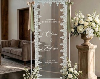 Hochzeit Willkommensschild Stoff, personalisiertes Hochzeitsschild, Benutzerdefinierte Hochzeit Banner, Zeremonie Eingangsschild, Braut Zeichen, Spitze Hochzeitsdeko