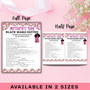Black Mom Sayings Game | Mother’s Day Activity | Black Mama Trivia | African American Games