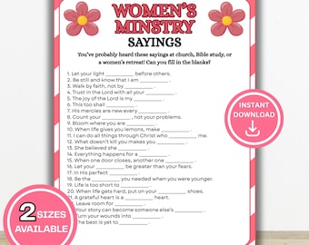 Women’s Ministry Sayings Game, Christian Trivia for Ladies Church Game, Bible Study Icebreaker, Women’s Retreat Game, Ladies Luncheon Game