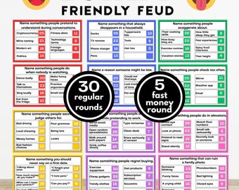 Grappig vriendelijk vetespel afdrukbaar | Familiereüniespel | Teambuildingspel | Verjaardagsspel voor volwassenen | Seniorenspel (pdf-download)