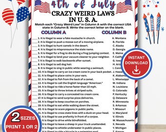 4 juli Trivia, Independence Day Games, Patriotic Party Games, American Trivia Quiz, Crazy Weird Laws in America