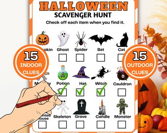 Halloween Scavenger Hunt for Kids | Printable Indoor & Outdoor Treasure Hunt | Halloween Classroom Party Game | Digital Download