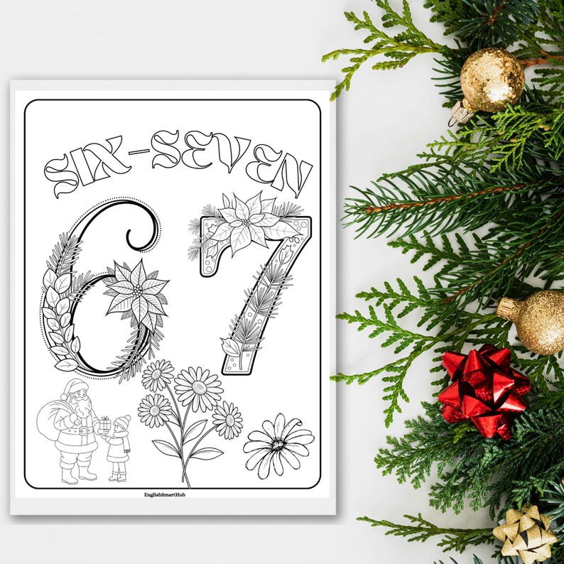 6 7 Christmas Coloring Pages, Viral Meme Six Seven Activity (PDF) - Etsy