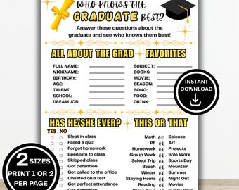 Wie kent de beste game voor afgestudeerden | Class of 2026 Graduation Party-activiteit | Leuk afstudeerfeestspel | Spel voor middelbare school of universiteit