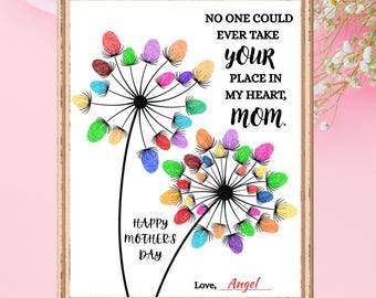 Mother’s Day Dandelion Fingerprint Art Printable | DIY Mom Gift Kids | Handprint Keepsake | Preschool Daycare Craft Activity | Gift for Mom