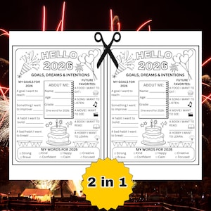 New Year Goals Worksheet for Kids & Teens | 2026 New Year Resolution Coloring Printable