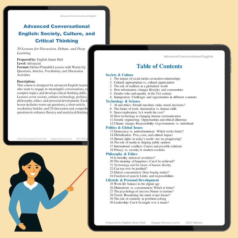 ESL Conversation Course Printable Pack – 30 Advanced English Lessons