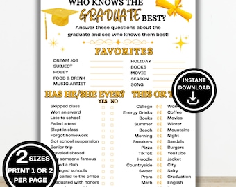 Wie kent de beste game voor afgestudeerden | Afdrukbare afstudeerfeestactiviteit | Leuke les van 2026 | Grad-feestspel (digitale download)