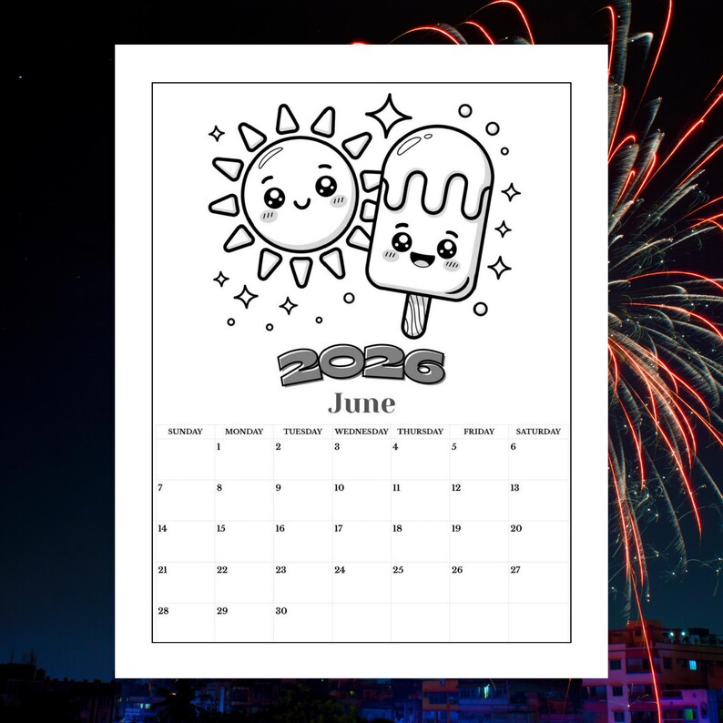 2026 Kawaii Coloring Pages | New Year Monthly Kids Activity (printable ...