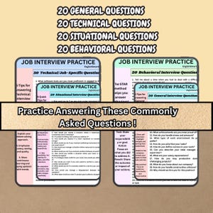 Puede incluir: Una gu&iacute;a para la pr&aacute;ctica de entrevistas de trabajo, con secciones sobre preguntas generales, t&eacute;cnicas, situacionales y de comportamiento. La imagen incluye consejos y el m&eacute;todo STAR para responder preguntas.