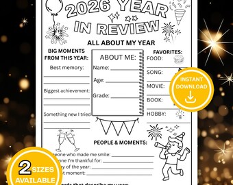 2026 Year in Review Worksheet | Kids & Teens Reflection Activity (PDF)