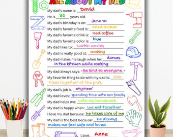 Kleurplaat Alles over mijn vader | Vaderdagvragenlijst | Cadeau voor papa (pdf-download)