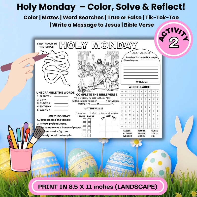 Holy Week Activity Placemat for Kids – Palm Sunday to Easter Journey ...