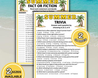 Summer Trivia Game, Summer Fact or Fiction, Printable Summer Party Game, Family Reunion Game, Summer Vacation Activity  (PDF Download)