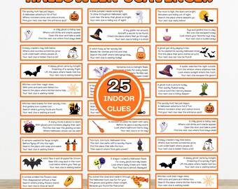 Halloween Scavenger Hunt Clues, Printable Indoor Halloween Treasure Hunt Game for Kids & Teens