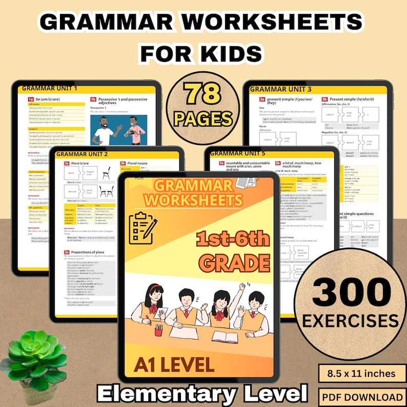 A1 English Grammar Worksheets and Lessons for Kids – 1st, 2nd, 3rd, 4th, 5th & 6th Grade, PDF Printable with Answer Key, ESL Practice