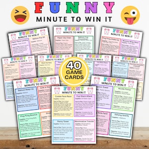 Minute to Win It Games Printable, Fun Party Games for Adults & Kids, Family Reunion Game, Birthday Games, Team Building Activity (PDF)