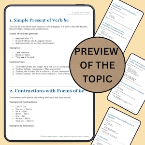Sample page from A1-A2 grammar worksheet focusing on present simple exercises and other grammar topics