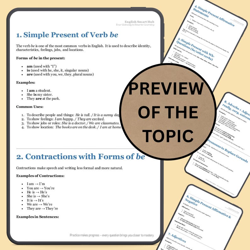 Sample page from A1-A2 grammar worksheet focusing on present simple exercises and other grammar topics