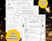 New Year Time Capsule Worksheet for Kids | 2025 Year in Review & 2026 Goals and Bucket List Coloring Pages