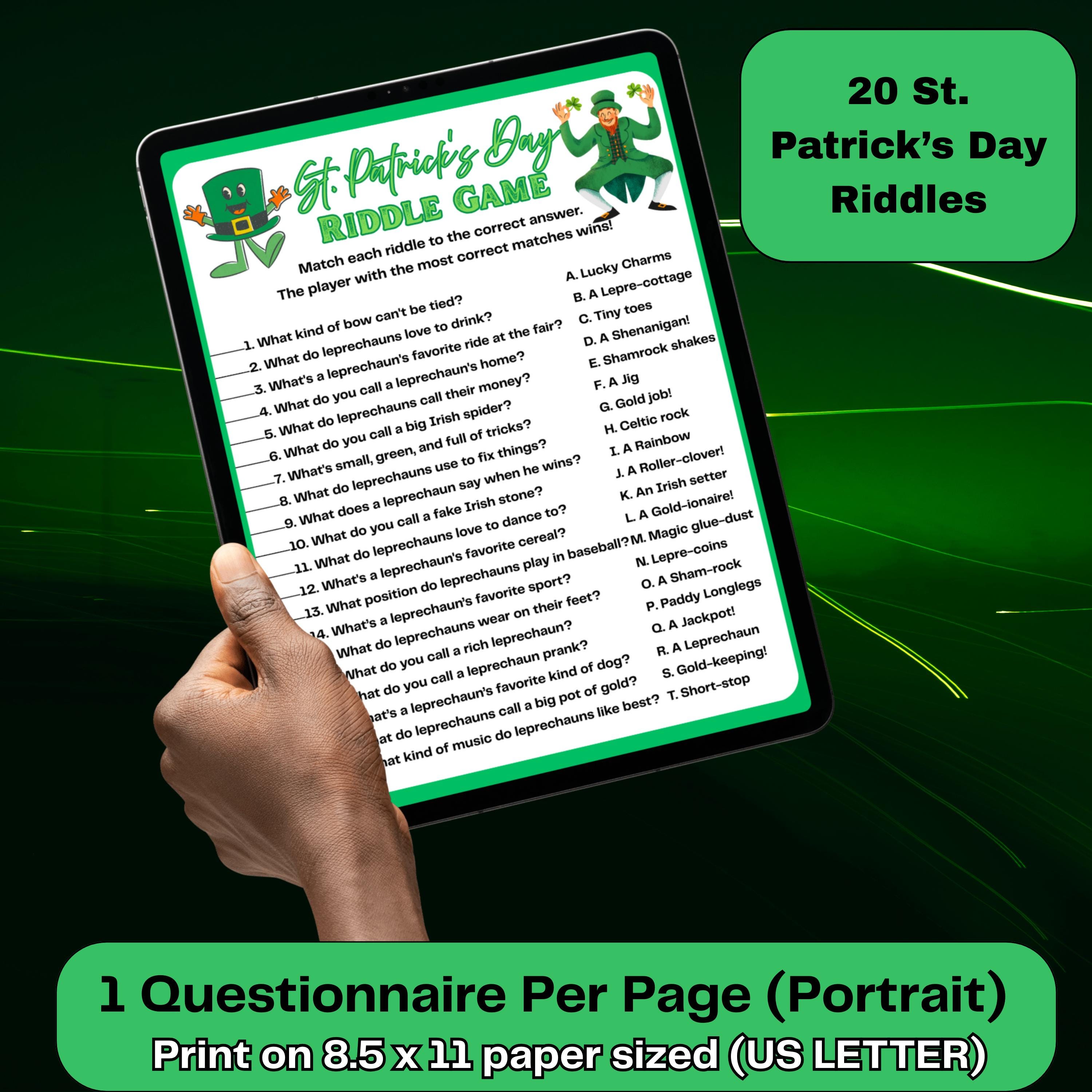 Leprechaun Math Riddles St. Patrick’s Day Riddle Game – Printable Leprechaun Trivia - Etsy