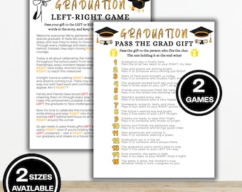 Afstudeergames afdrukbaar | Links Rechts Spel | Geef het cadeau-spel door | Afstudeerfeestactiviteit | Grad-groepsspellen