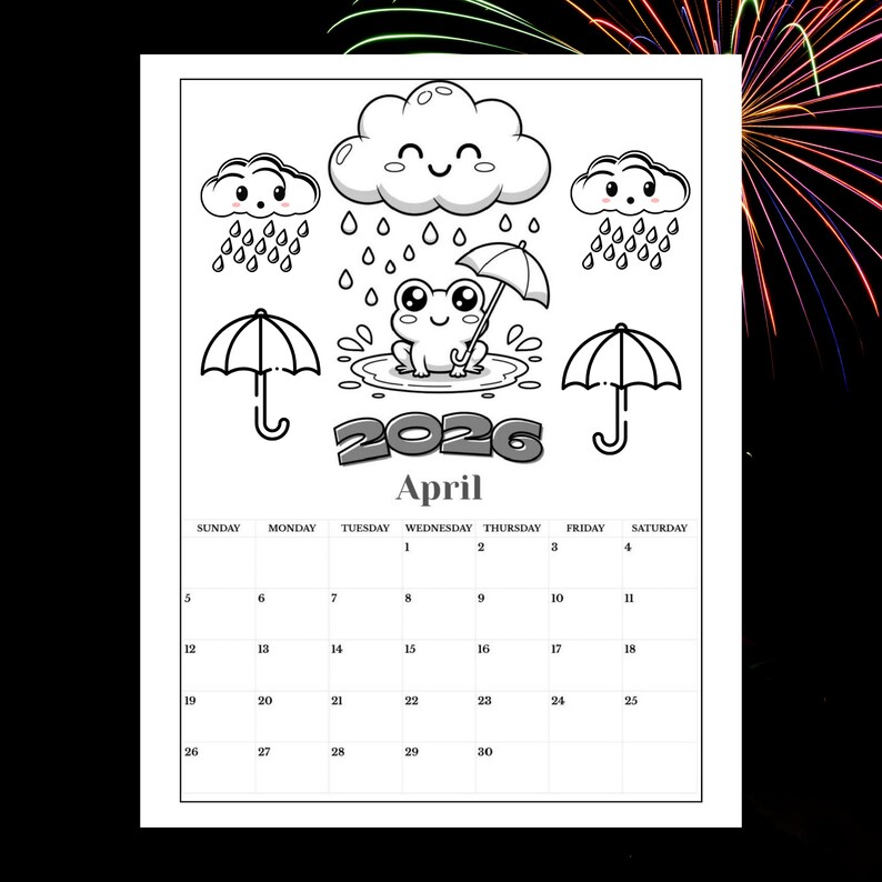 2026 Kawaii Coloring Pages | New Year Monthly Kids Activity (printable ...