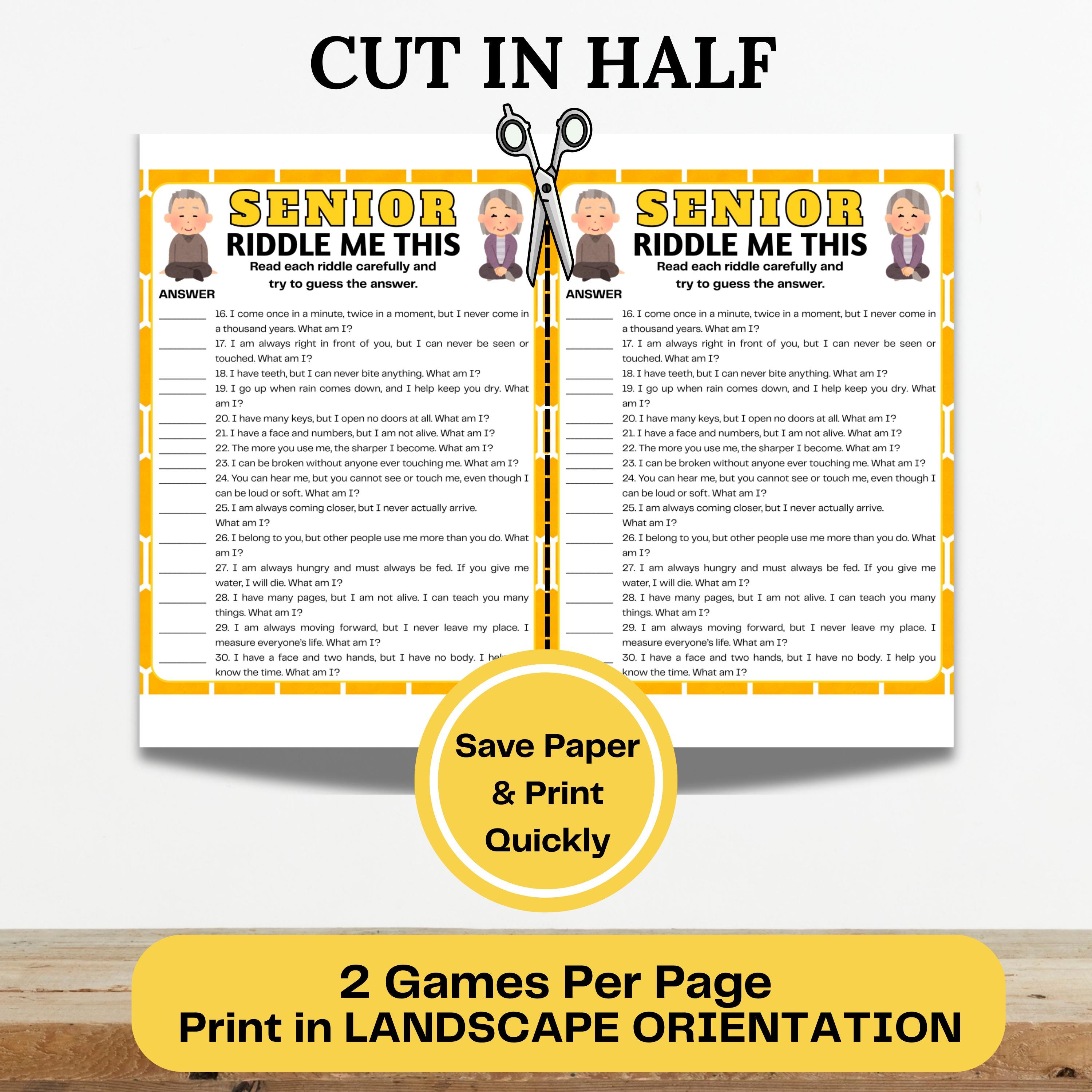 Senior Riddlee Icon Senior Riddles Game, Printable Brain Teasers for Seniors, Riddle Me ...