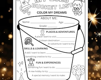 2026 Bucket List Coloring Page | Kids & Teens Printable Goal Setting Worksheet Template