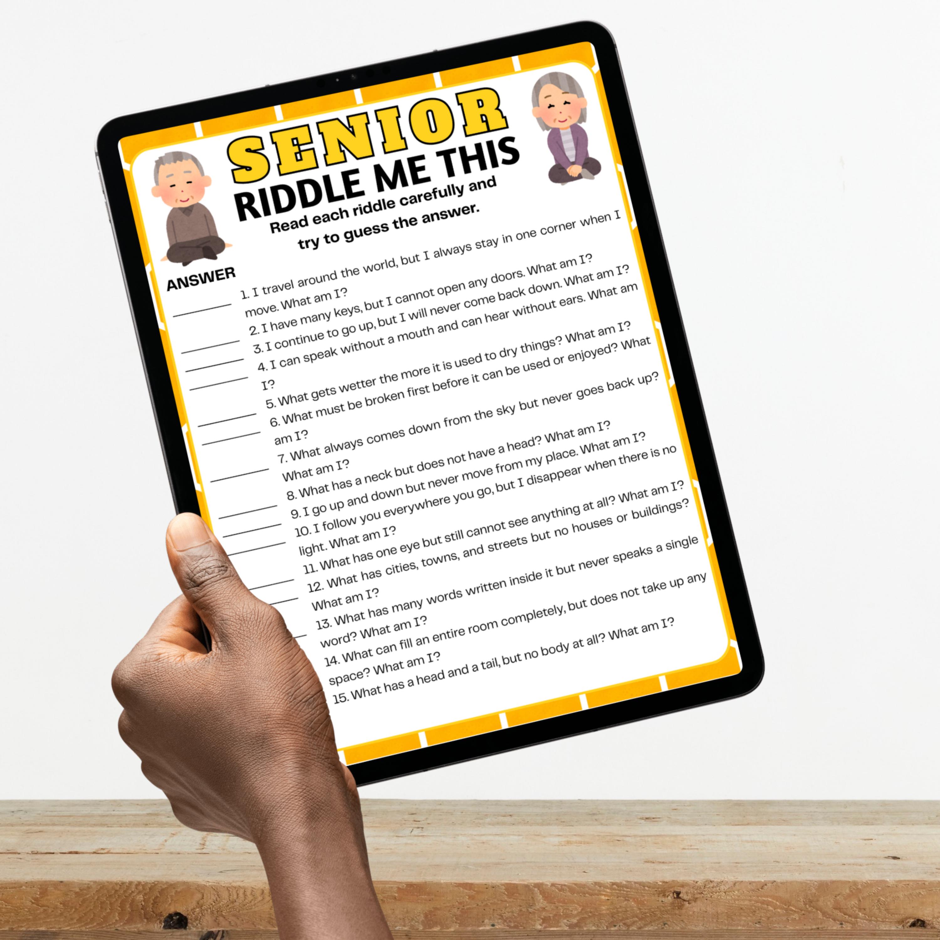 Senior Riddle Printabl Senior Riddles Game, Printable Brain Teasers for Seniors, Riddle Me ...