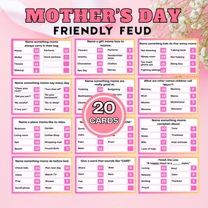 Mother’s Day Friendly Feud Game | Printable Family Trivia Party Game | Games for Kids & Adults