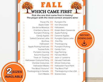 Fall Which Came First Game, Printable Fall Games, Autumn Trivia Game, Thanksgiving Family Game, History Icebreaker, Adult Party Game (PDF)