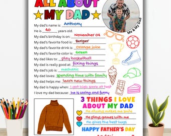 Alles over mijn vader afdrukbaar | Vaderdagvragenlijst | Verjaardagscadeau vader van Kids | Vaderdagcadeau (pdf-download)