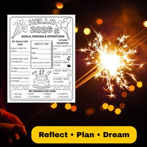 New Year Goals Worksheet for Kids & Teens | 2026 New Year Resolution Coloring Printable