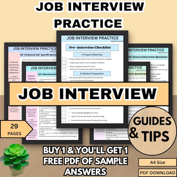 Job Interview Practice Guide | Questions, Checklists, & Tips  for Professionals and Adults (PDF Download)